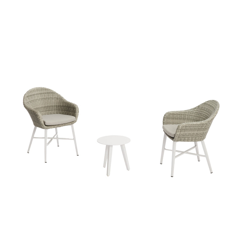 Ravello Carver Chair with Blinca Small Coffee Table 3 Pc Outdoor Balcony Setting White