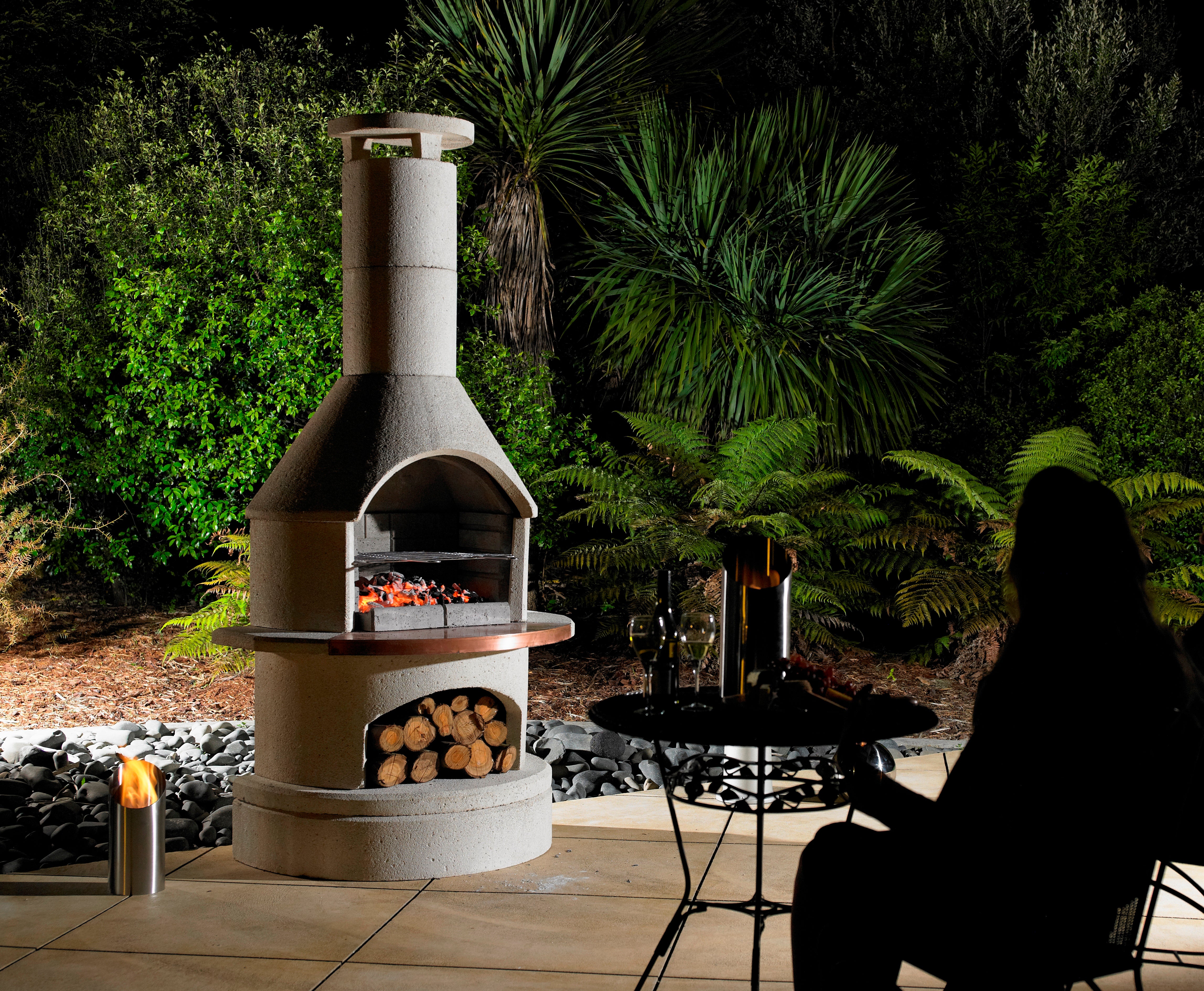 Outdoor Fireplace & BBQ | Rondo (White/Mocca/Grey)