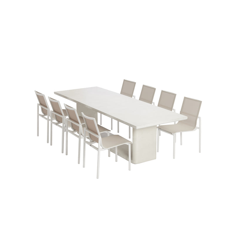Roma 280 Table with Tamarama Dining Chair 9 Pc Outdoor Dining Setting White