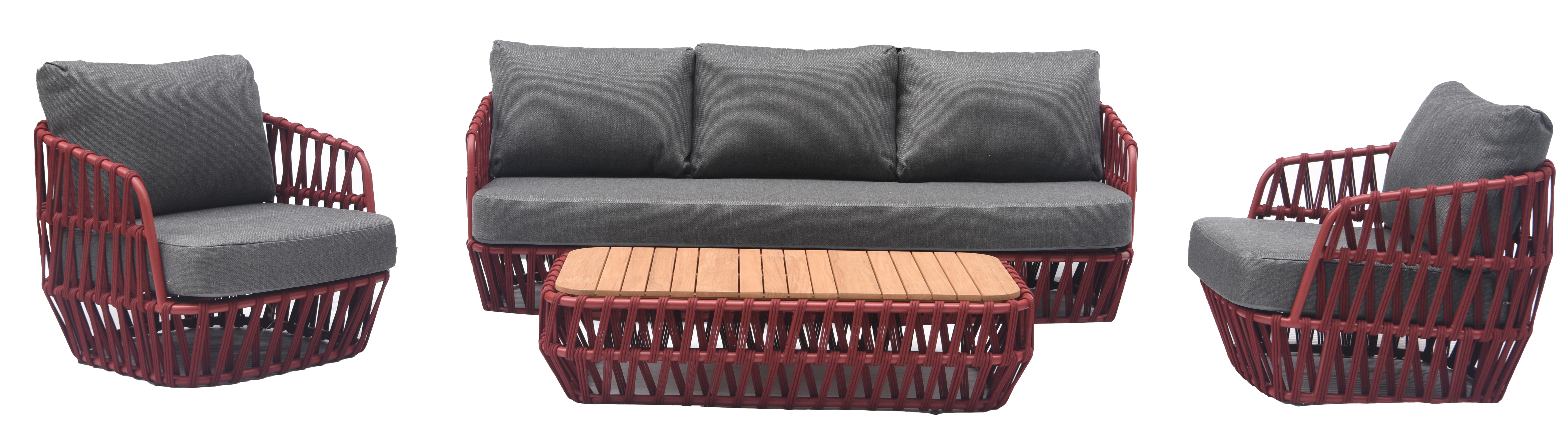 South Beach 4 Pc Outdoor Lounge Setting - Red + Dark Grey