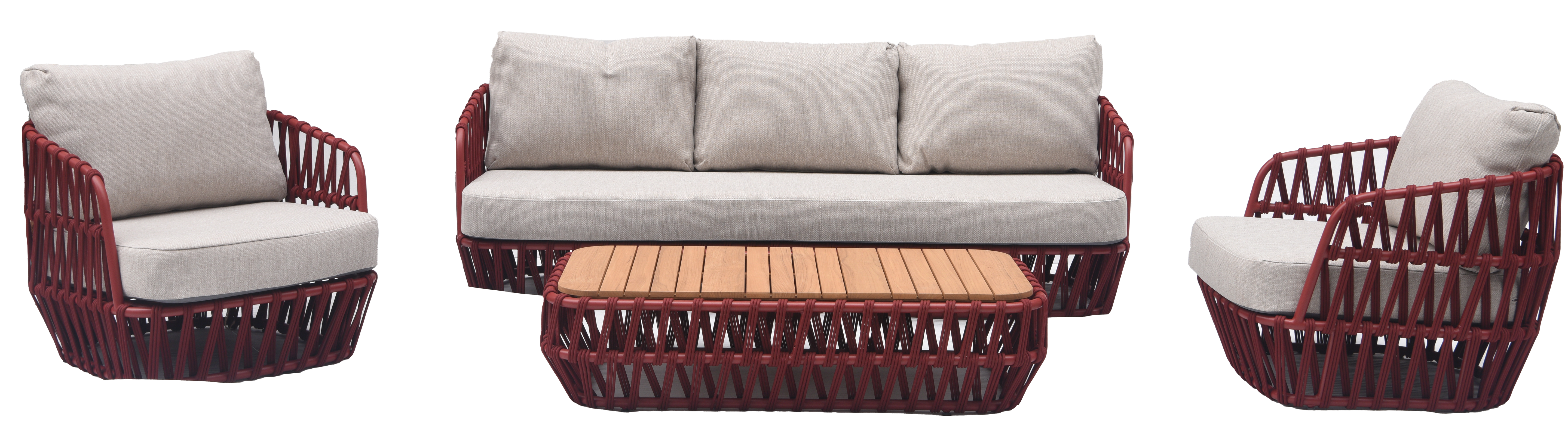 South Beach 4 Pc Outdoor Lounge Setting - Red + Light Grey
