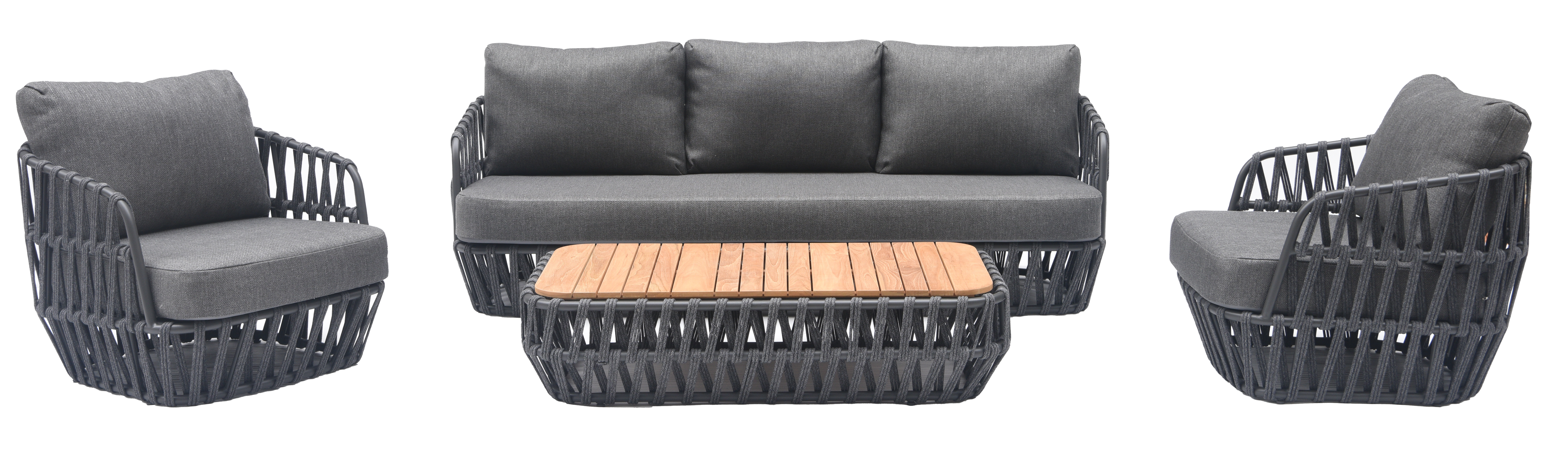 South Beach 4 Pc Outdoor Lounge Setting - Dark Grey + Dark Grey
