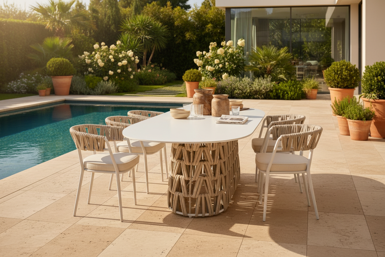 Swipe 7 Pc Outdoor Dining Setting | White Rope