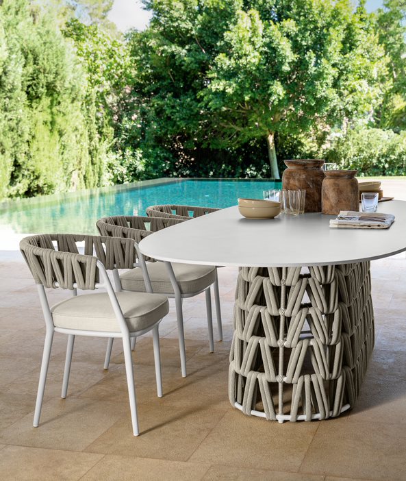 Swipe 7 Pc Outdoor Dining Setting | White Rope