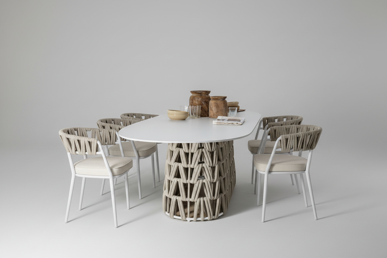 Swipe 7 Pc Outdoor Dining Setting | White Rope