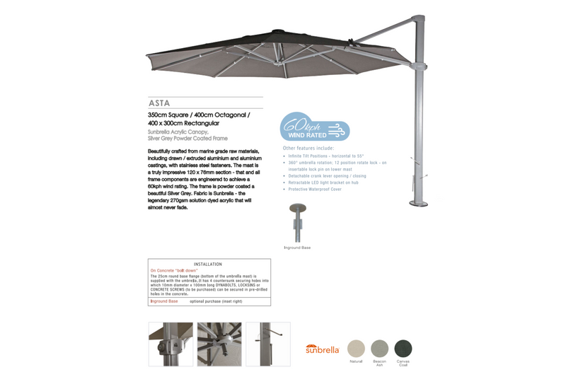 Asta 400cm Octagonal | Marine Grade & Sunbrella | Cantilever Umbrella