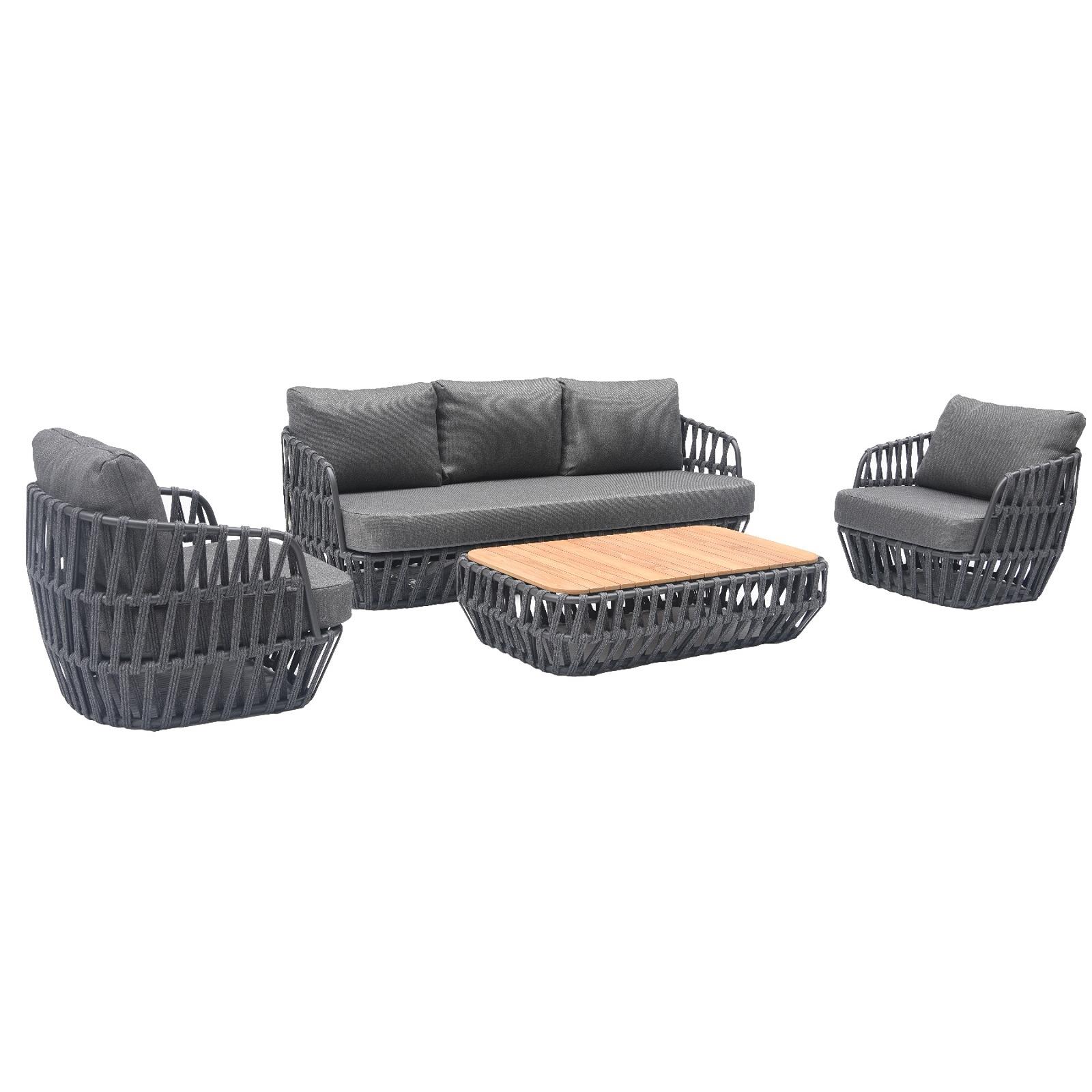 South Beach 4 Pc Outdoor Lounge Setting - Dark Grey + Dark Grey