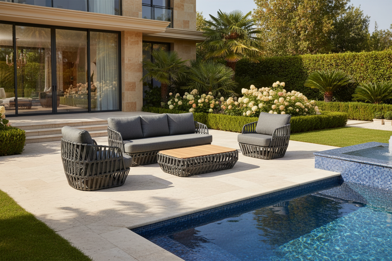 South Beach 4 Pc Outdoor Lounge Setting - Dark Grey + Dark Grey