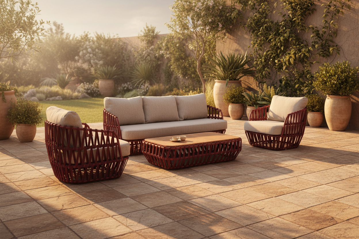 South Beach 4 Pc Outdoor Lounge Setting - Red + Light Grey