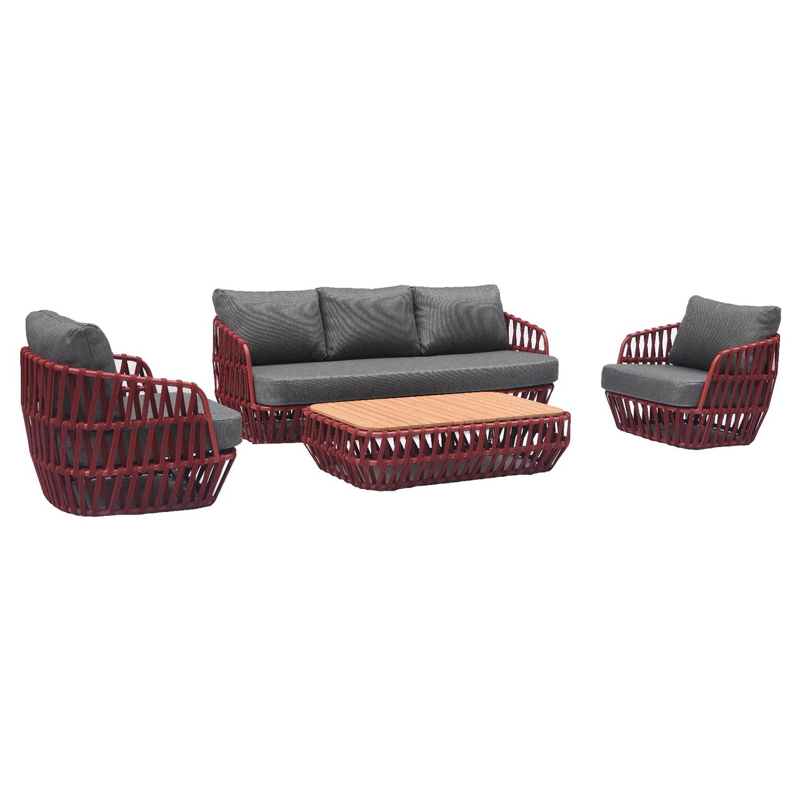 South Beach 4 Pc Outdoor Lounge Setting - Red + Dark Grey