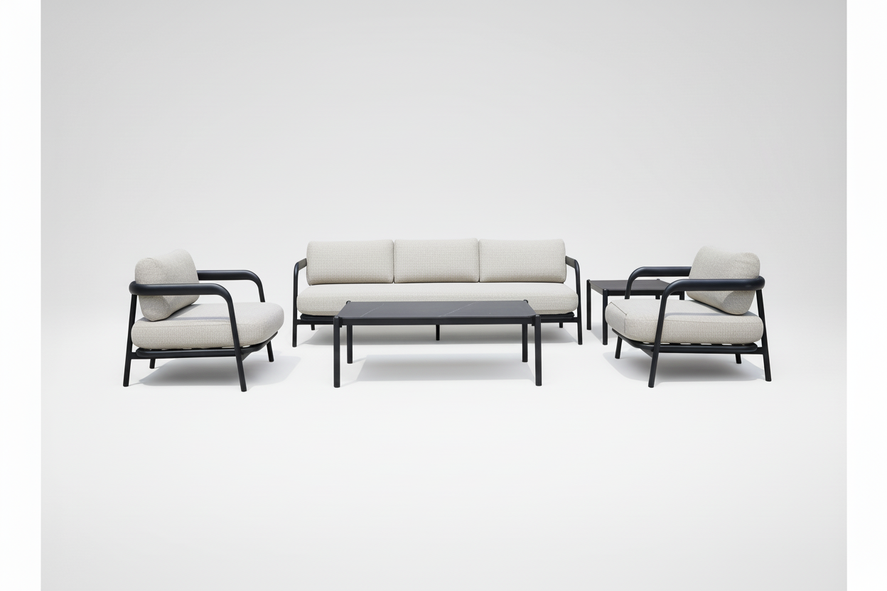 Outdoor furniture set with dimensions on a white background