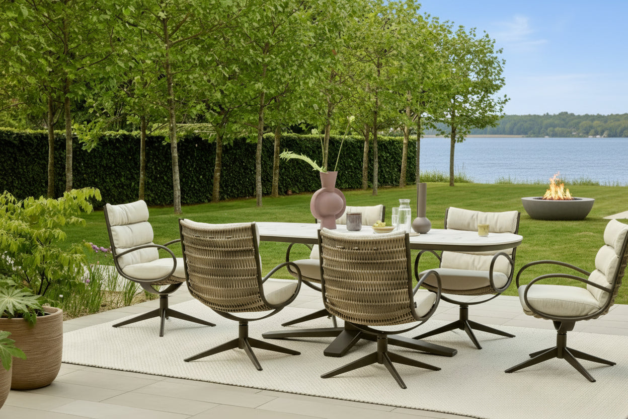 AB Anz Dining Table(220x110cm) 7pc Kit/Set Bronze/Marble