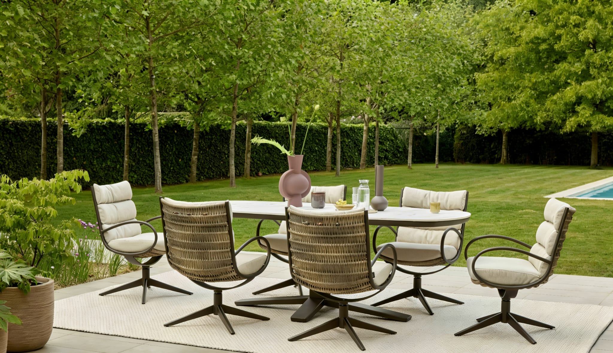 AB Anz Dining Table(220x110cm) 7pc Kit/Set Bronze/Marble