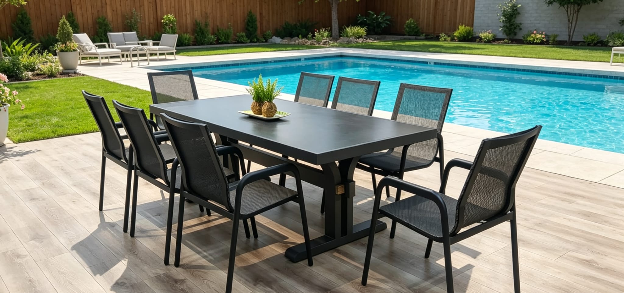 HVW Harbour Bridge Fixed Table 9PC Kit/Set(Table + 8 x Diamond Carver Chairs) -Charcoal