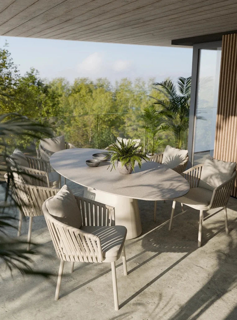 Demark Dining Table  With 6 x Kem Carver Chair 7pc Kit/Set - Sand
