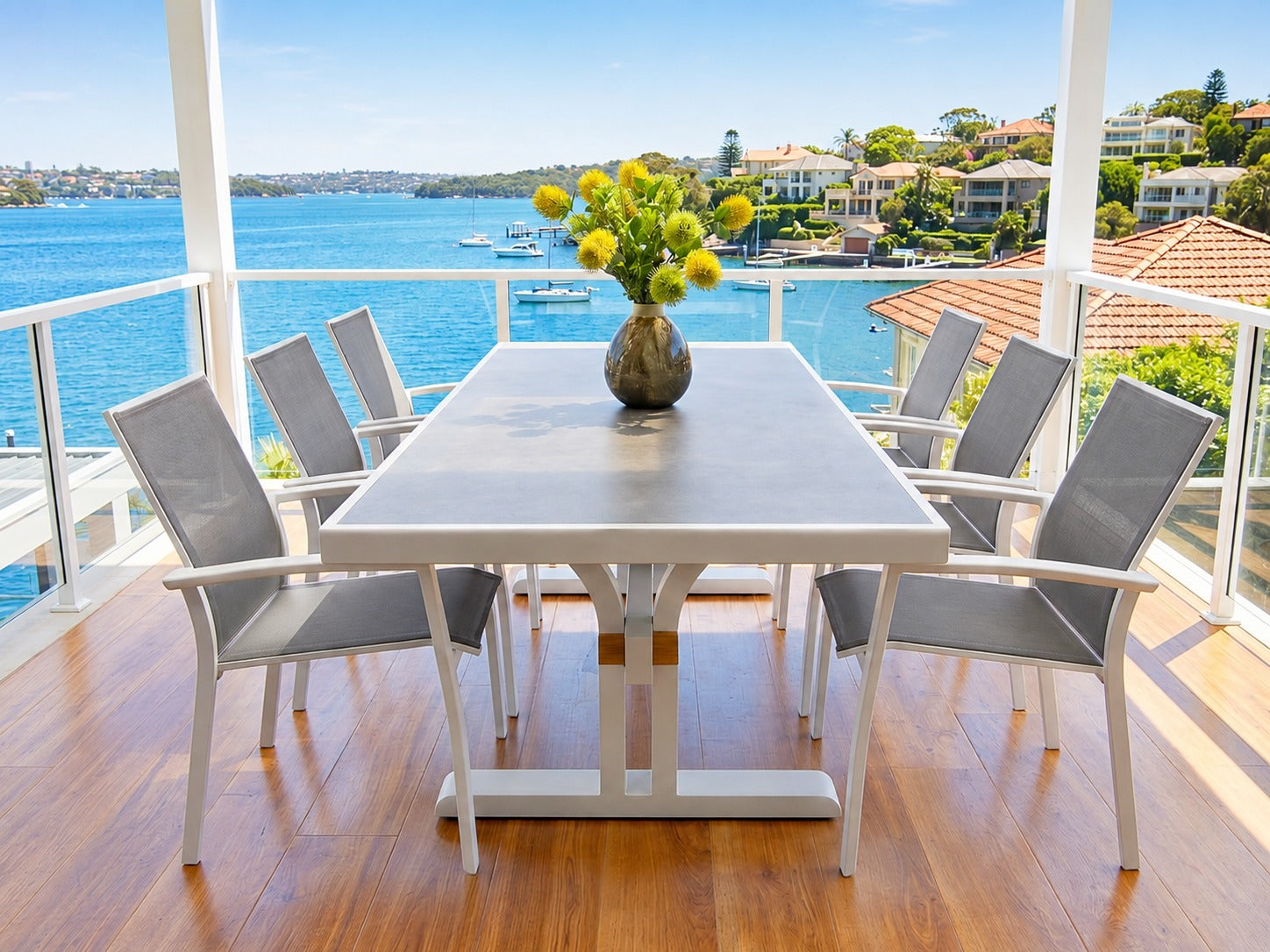 Harbour Bridge Fixed Dining Table with Borba Chairs 7PC Kit/Set