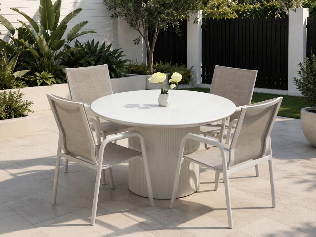 Palma Round Dining Table Dia120 5PC Dining Kit/Set with Diamond Carver Chairs - White