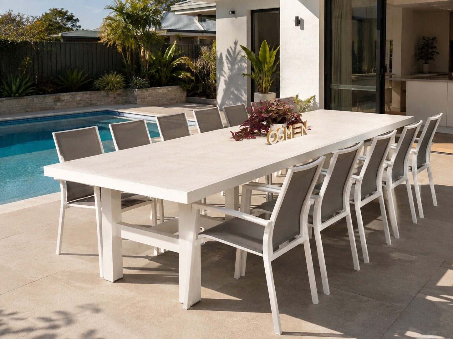 Auburn Dining Table 350cm With Borba Carver Chairs 11pc Dining Kit/Set