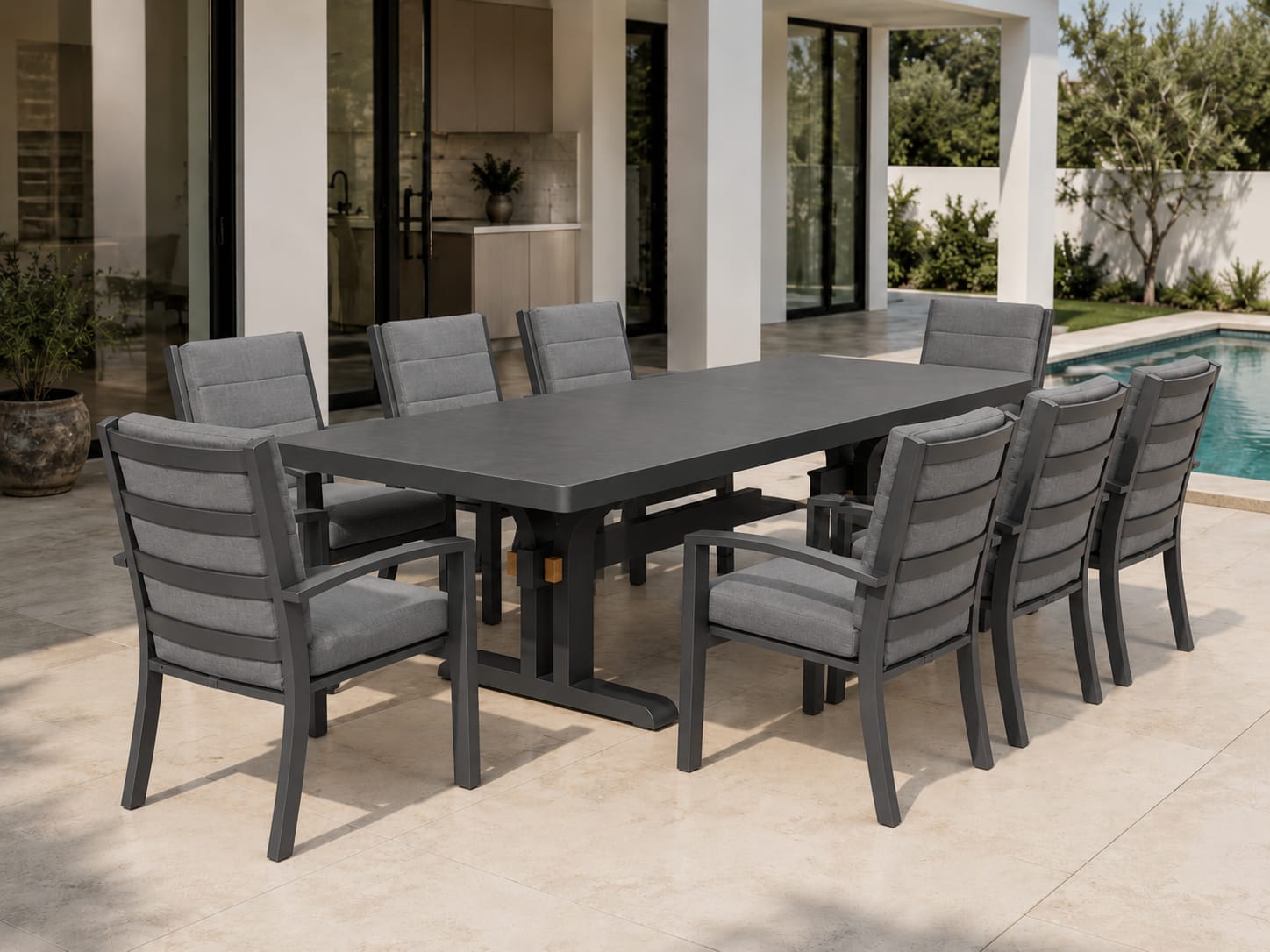 Harbour Bridge Fixed Dining Table 9PC Kit/Set With Midura High Back Chairs