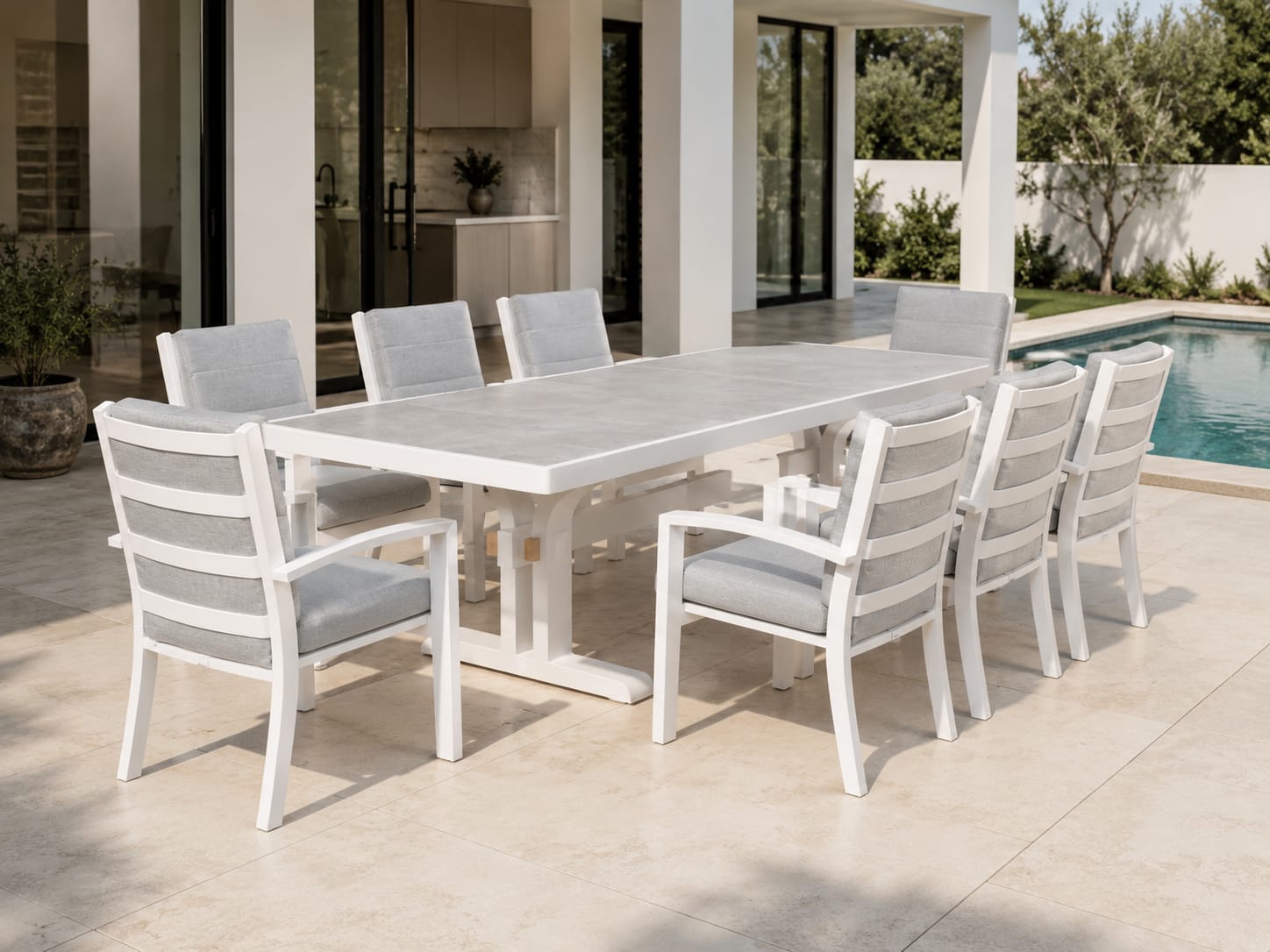 Harbour Bridge Fixed Dining Table 9PC Kit/Set With Midura High Back Chairs