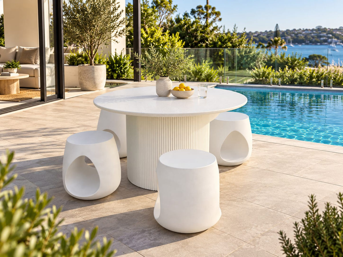 Palma 5PC Dining Set With 4 x Iyon Side Table(Stool) - White