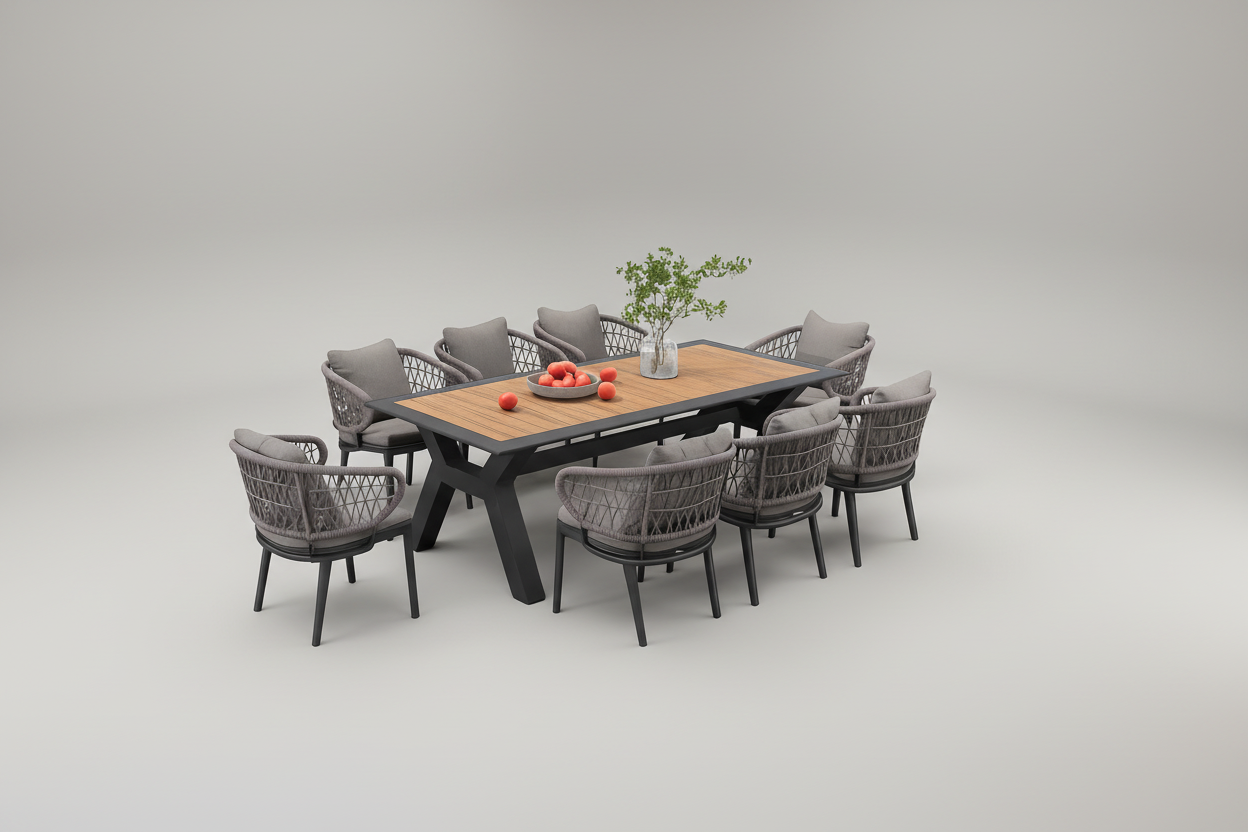 Spring 9 Pc Outdoor Dining Setting - Charcoal