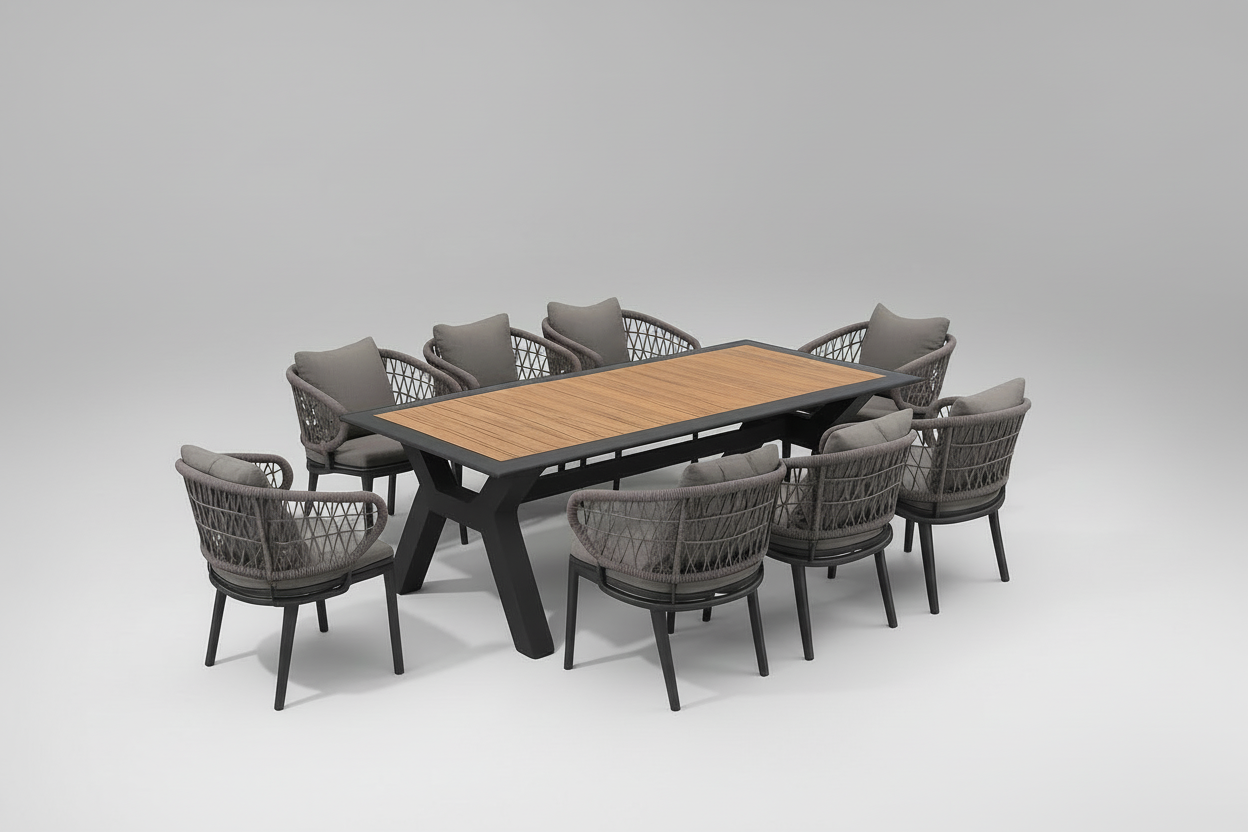 Spring 9 Pc Outdoor Dining Setting - Charcoal