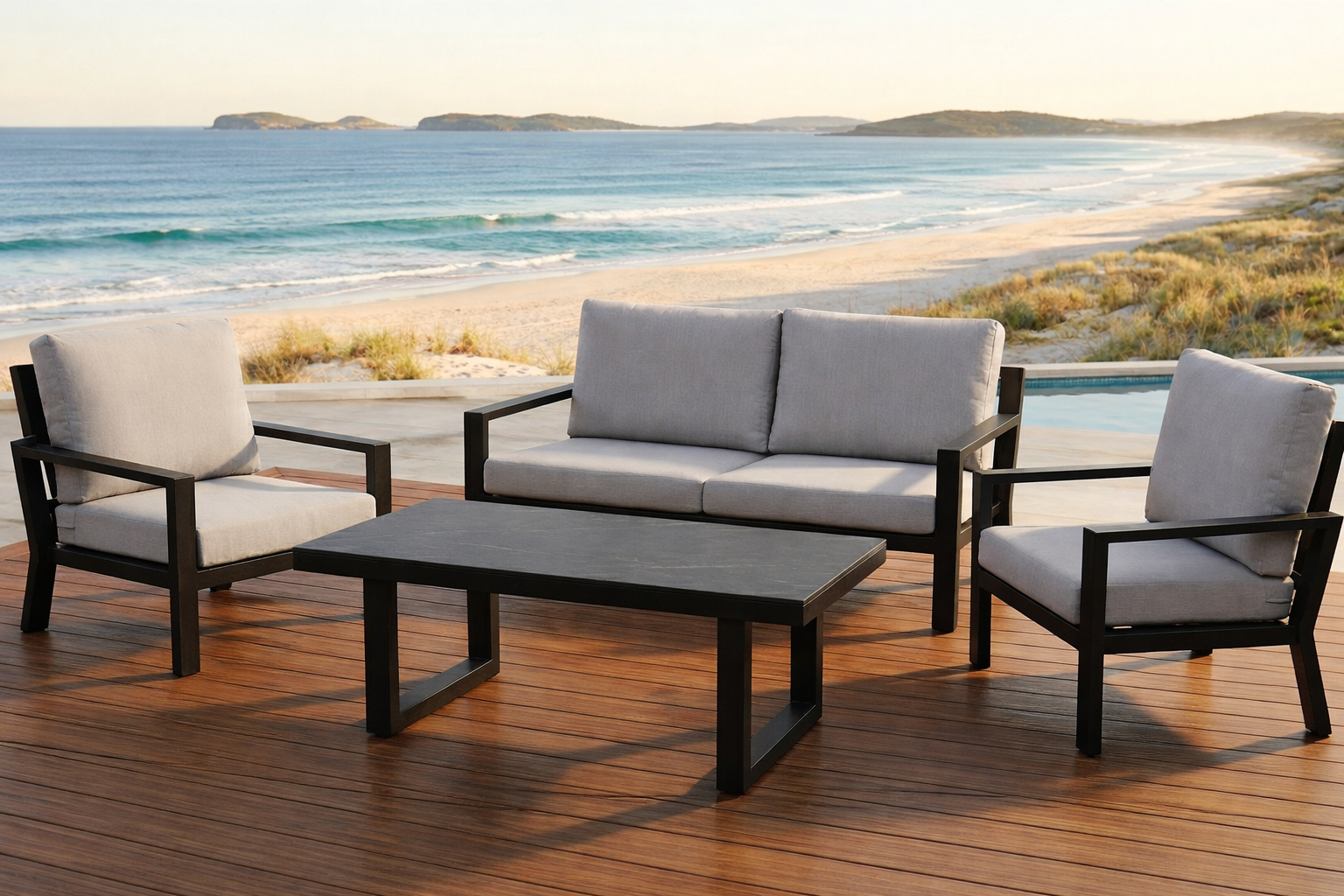 Madrid 4-Piece Outdoor Lounge with High Coffee Table | 2&3 Seater | White | Charcoal