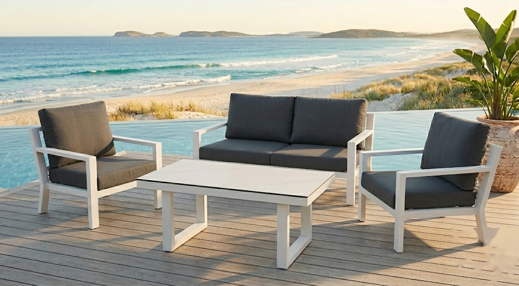 Madrid 4-Piece Outdoor Lounge with High Coffee Table | 2&3 Seater | White | Charcoal