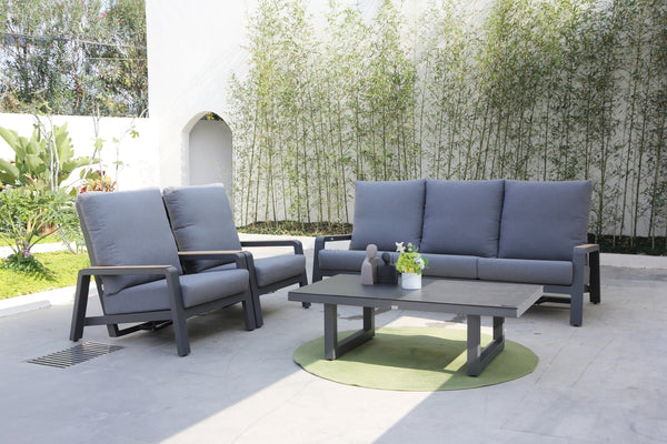 Boston 4 Pcs Recliner 2.0 | Outdoor Lounge Setting | Aluminium & Teak