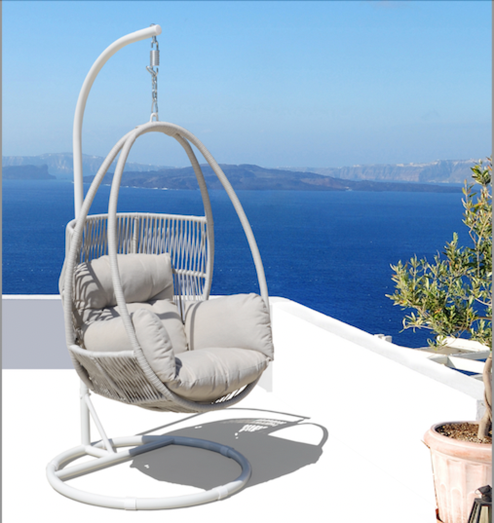 Hervey Bay Outdoor Hanging Egg Chair | Light Grey And Beige Cushion